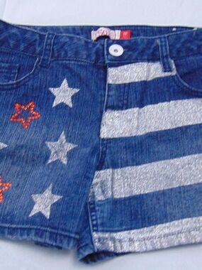SO Girls' Denim Shorts with Patriotic Glitter And Sequins